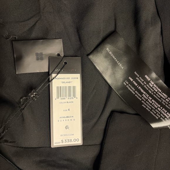 BCBGMAXAZRIA Black Chiffon Ruffle Hem Dress | Flutter Sleeves | Size Small - Picture 4 of 6